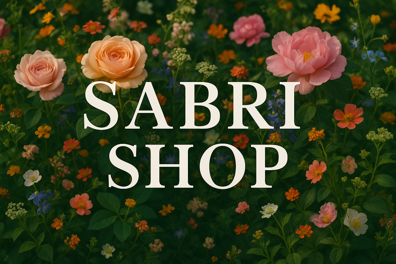 scritta sabri shop ultra realistico con sfondo della natura molto floreale